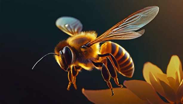 a stunning bee is flying, isolated on transparent background, macro, incredible pollinator