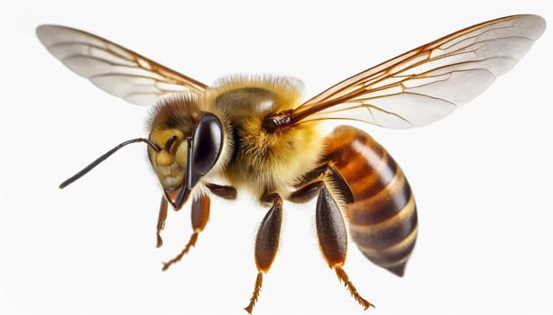 a stunning bee is flying, isolated on transparent background, macro, incredible pollinator