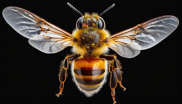 a stunning bee is flying, isolated on transparent background, macro, incredible pollinator
