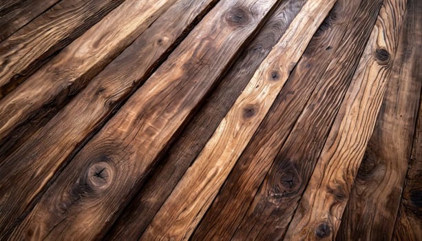 Natural wood texture. Wood background. Dark rustic planks table top flat lay view.