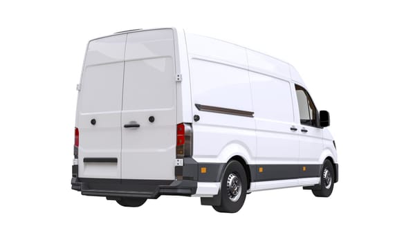 Clean side view of a white commercial delivery van isolated on a white background. 3d render