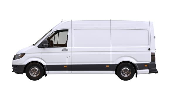 Side view of a contemporary white cargo van isolated on white. 3d render
