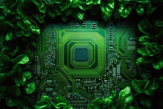 Future biotechnology concept. Biology and digital research for connections. Development of ecology and sustainability. Futuristic technology. Nature and digital integration