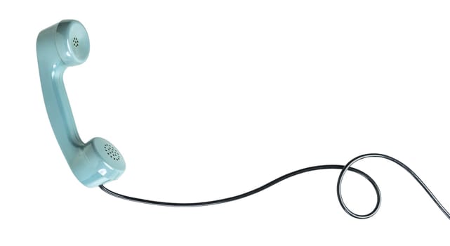 Retro turquoise telephone receiver with a cord isolated