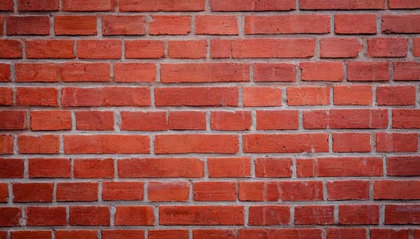 Close up view of a red brick wall. Texture of old dark brown and red brick wall panoramic background. Minimal pattern background concept. Trendy brick wall background idea. Copy space.
