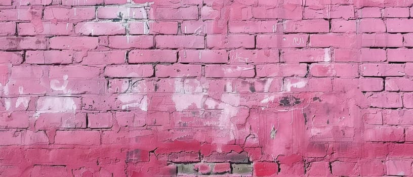 This distressed pink brick wall, with its peeling paint and worn surface, tells a rich story of urban texture and the passage of time