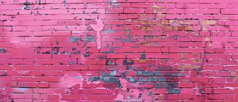 This distressed pink brick wall, with its peeling paint and worn surface, tells a rich story of urban texture and the passage of time