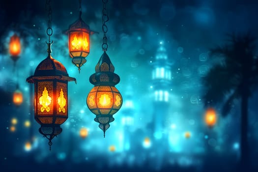 Fanous Ramadan lanterns at night. Neural network generated in January 2024. Not based on any actual scene or pattern.