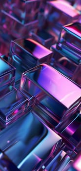 Abstract background of glass cubes with colorful orange and pink lighting. Neural network generated in January 2024. Not based on any actual scene or pattern.