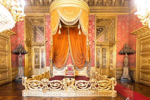 Turin, Italy - April, 2023: Royal Palace Throne Room. Luxury elegant ancient interior, circa 1860