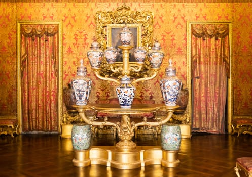 Turin, Italy - April, 2023: Royal Palace Chinese Cheramics Room. Luxury elegant ancient interior, circa 1860