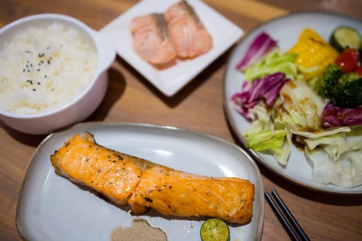 Grill salmon fillet in restaurant