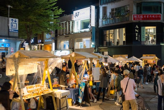 Taipei, Taiwan 29 October 2023: Street market in Taipei city at Zhongshan district at night