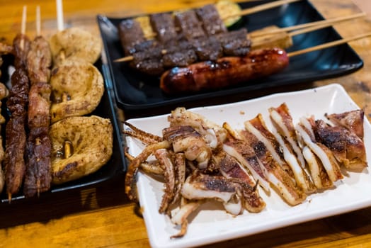 Satay skewered and grilled meat