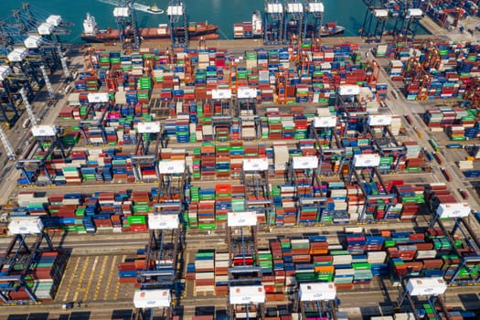 Kwai Tsing, Hong Kong 27 November 2019: Top view of Hong Kong cargo terminal port