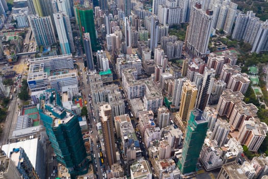 Sham Shui Po, Hong Kong 09 October 2019: Top view of Hong Kong city