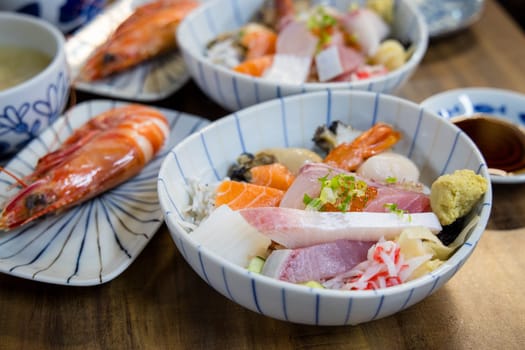 Slice of the fresh fish sashimi rice bowl