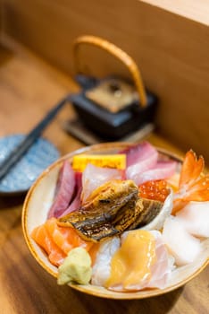 Japanese sashimi rice don in the restaurant