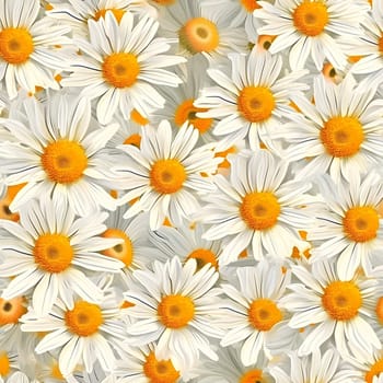 A Lot Of White Yellow Daisies or chamomile flowers - for full-frame background and seamless texture. Neural network generated image. Not based on any actual scene or pattern.