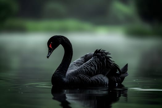 Black swan on water surface, close up. Neural network generated image. Not based on any actual scene or pattern.
