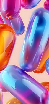 Abstract colorful glassy round objects on gradient background. Neural network generated in January 2024. Not based on any actual scene or pattern.