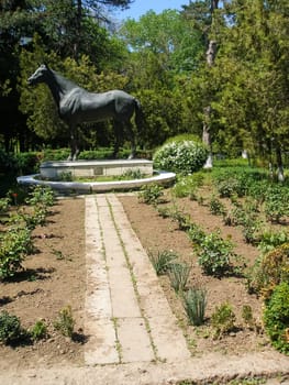 Novokubansk, Russia - July 12, 2013: A monument to the horse near the horse farm in Novokubansk.