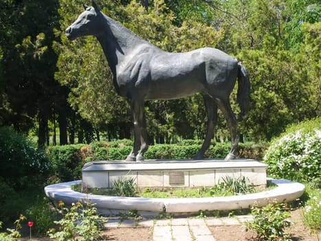 Novokubansk, Russia - July 12, 2013: A monument to the horse near the horse farm in Novokubansk.