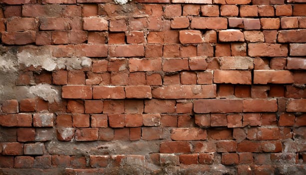 Fragment of old brickwork, close-up. Red brick wall. Potholes and defects in a brick wall. Flat lay, close-up. Cracks and defects of red brick on the wall. building houses, texture