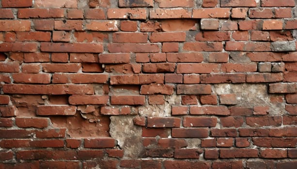 Fragment of old brickwork, close-up. Red brick wall. Potholes and defects in a brick wall. Flat lay, close-up. Cracks and defects of red brick on the wall. building houses, texture