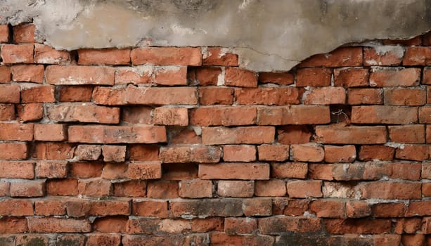 Fragment of old brickwork, close-up. Red brick wall. Potholes and defects in a brick wall. Flat lay, close-up. Cracks and defects of red brick on the wall. building houses, texture
