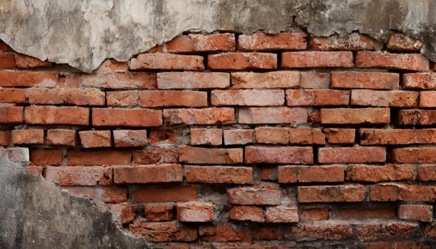 Fragment of old brickwork, close-up. Red brick wall. Potholes and defects in a brick wall. Flat lay, close-up. Cracks and defects of red brick on the wall. building houses, texture