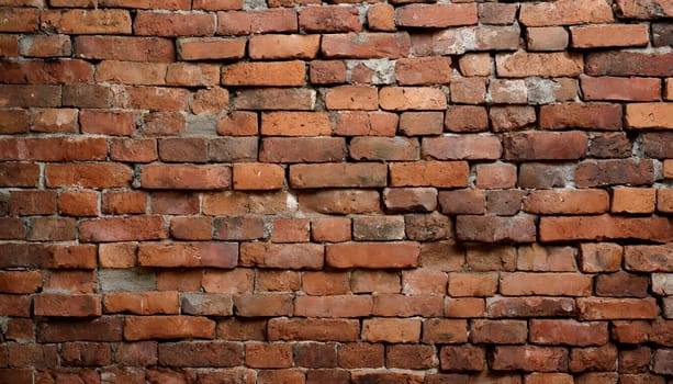 Fragment of old brickwork, close-up. Red brick wall. Potholes and defects in a brick wall. Flat lay, close-up. Cracks and defects of red brick on the wall. building houses, texture
