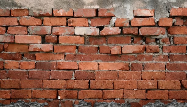 Fragment of old brickwork, close-up. Red brick wall. Potholes and defects in a brick wall. Flat lay, close-up. Cracks and defects of red brick on the wall. building houses, texture