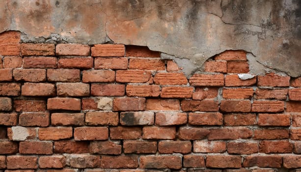 Fragment of old brickwork, close-up. Red brick wall. Potholes and defects in a brick wall. Flat lay, close-up. Cracks and defects of red brick on the wall. building houses, texture