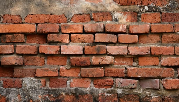 Fragment of old brickwork, close-up. Red brick wall. Potholes and defects in a brick wall. Flat lay, close-up. Cracks and defects of red brick on the wall. building houses, texture