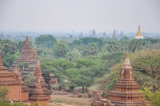 Valley of a thousand pagodas in Myanmar. The ancient religious city of Pagan with pagodas and shrines.