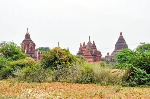 Valley of a thousand pagodas in Myanmar. The ancient religious city of Pagan with pagodas and shrines.