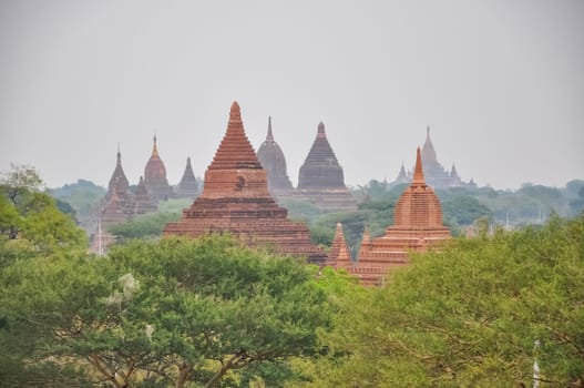 Valley of a thousand pagodas in Myanmar. The ancient religious city of Pagan with pagodas and shrines.