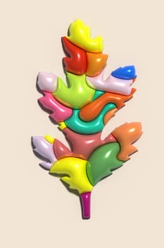 Multicolored chrysanthemum leaf on a beige background, 3D rendering illustration