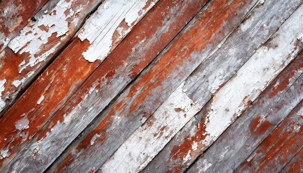 Light blue red and green weathered wooden background with cracked paint.