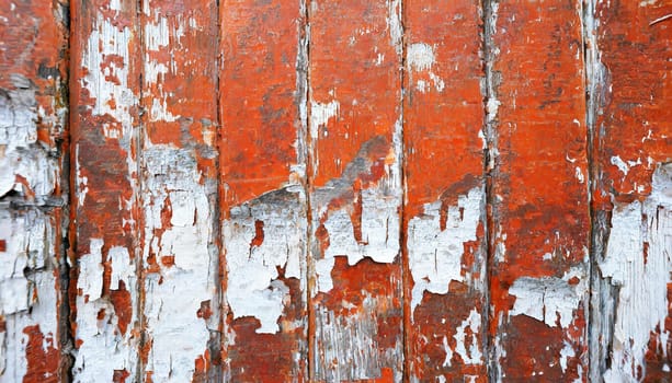 Light blue red and green weathered wooden background with cracked paint.