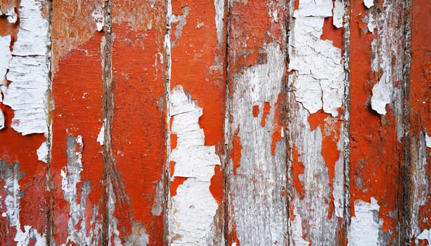 Light blue red and green weathered wooden background with cracked paint.