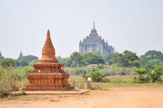 Valley of a thousand pagodas in Myanmar. The ancient religious city of Pagan with pagodas and shrines.