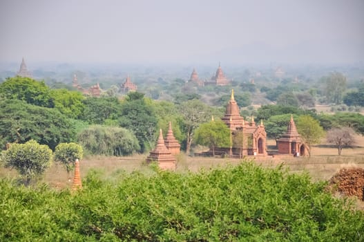 Valley of a thousand pagodas in Myanmar. The ancient religious city of Pagan with pagodas and shrines.