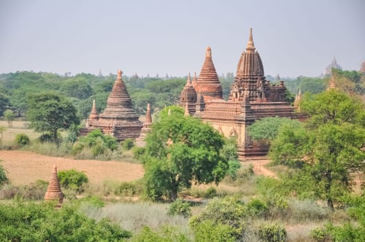 Valley of a thousand pagodas in Myanmar. The ancient religious city of Pagan with pagodas and shrines.