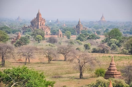 Valley of a thousand pagodas in Myanmar. The ancient religious city of Pagan with pagodas and shrines.