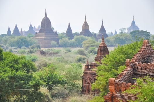 Valley of a thousand pagodas in Myanmar. The ancient religious city of Pagan with pagodas and shrines.