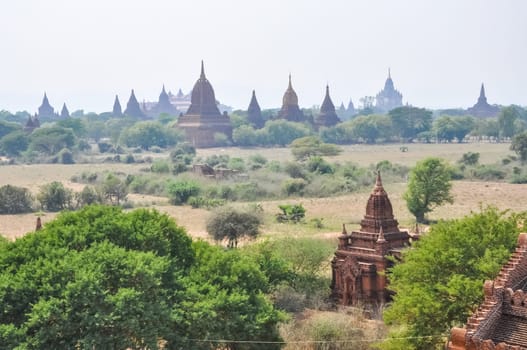 Valley of a thousand pagodas in Myanmar. The ancient religious city of Pagan with pagodas and shrines.