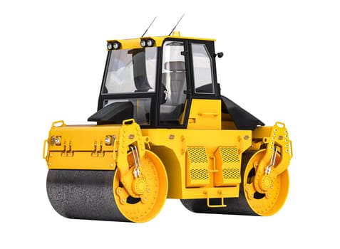 Vivid image of a yellow road roller on a white background. 3d render