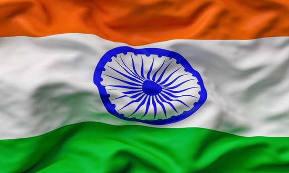 Detailed closeup of the indian national flag undulating in the breeze. 3d render